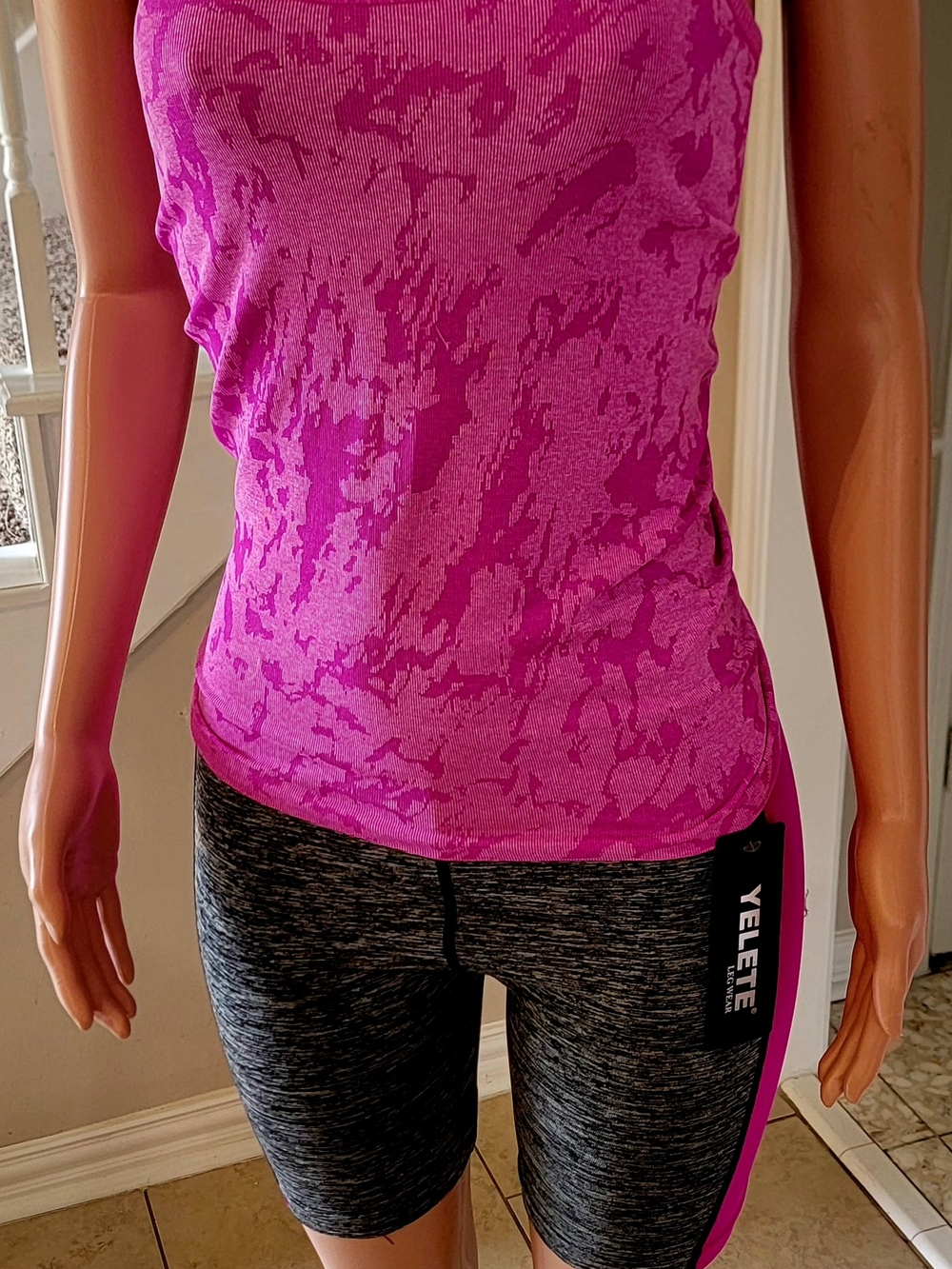 YELETE Seamless Pink Cami Tank Top With Shorts Women's Activewear